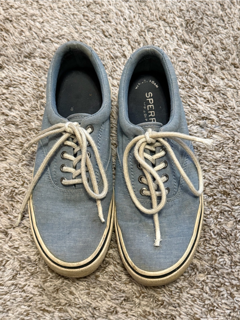 Sperry Mens Light Blue Canvas Lace-Up Sneakers with White Laces